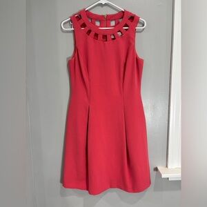 ELIZA J Pink Coral Dress CutOut Neckline Shift Sheath Gold Exposed Zipper 6